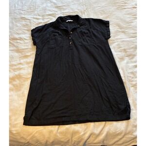 Sonoma Women's Dress XXL Black Henley Linen Boxy Cap Sleeve Minimalist Boho